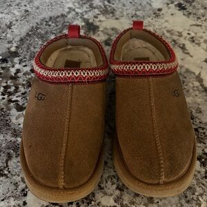 Cozy Red and Tan Slippers